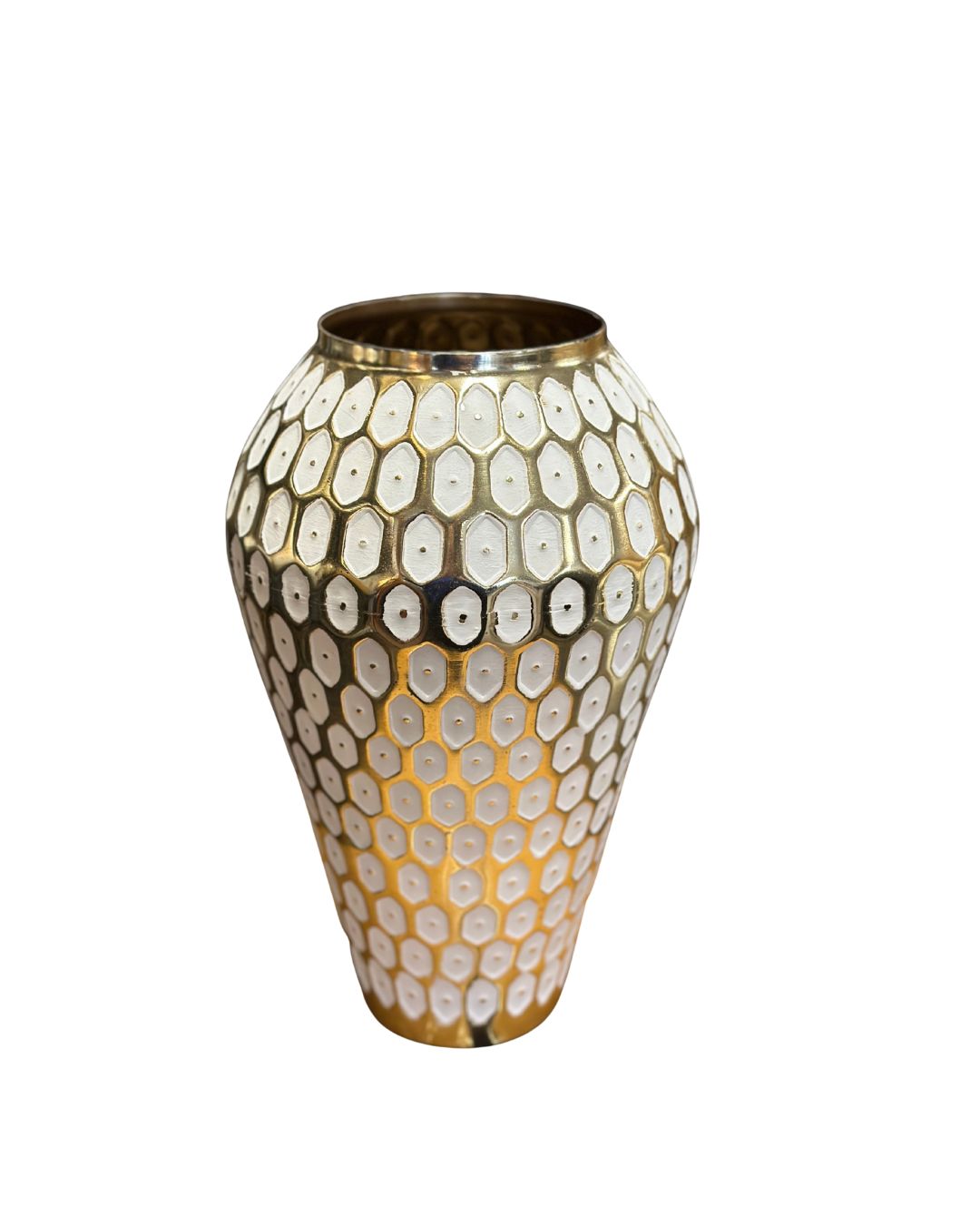 Metal Vase Gold With White Wash 11In