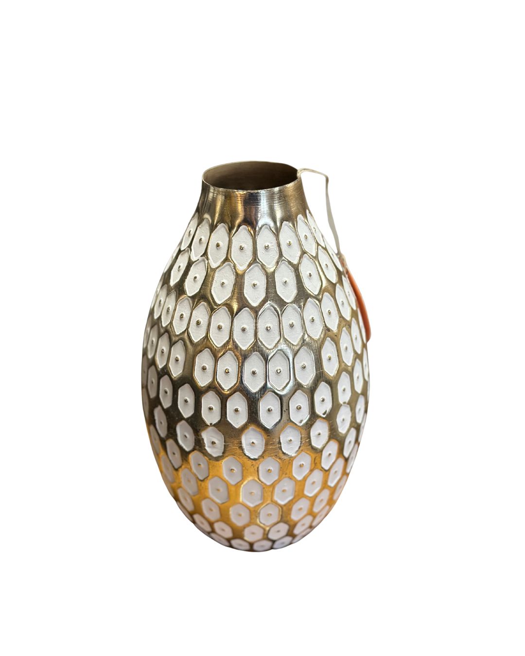 Metal Vase Gold With White Wash 10In