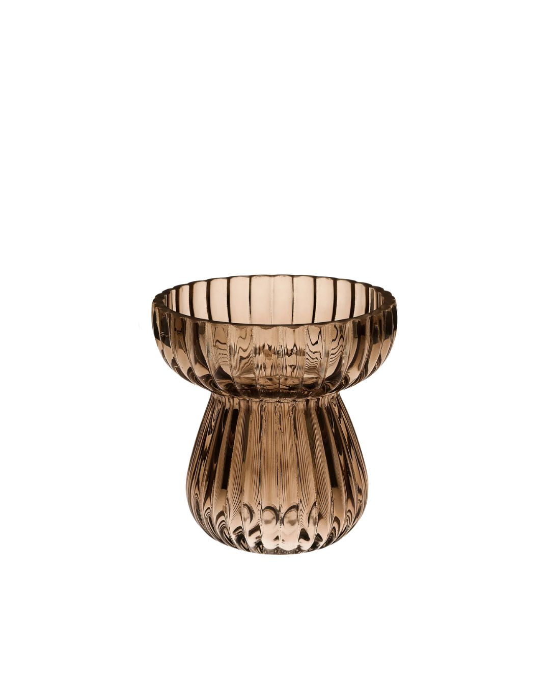 Mushroom Ribbed Glass Vase Brown 4In