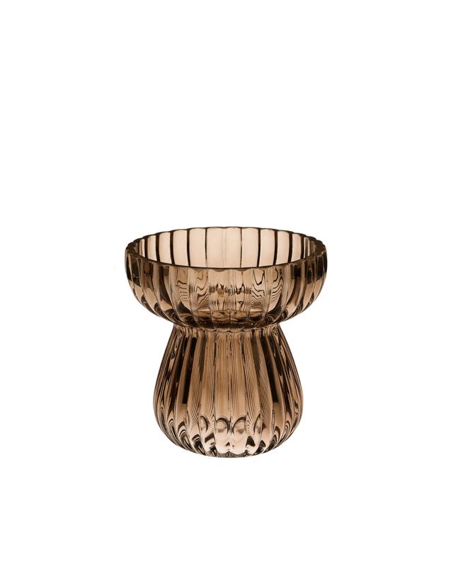 Mushroom Ribbed Glass Vase Brown 4In