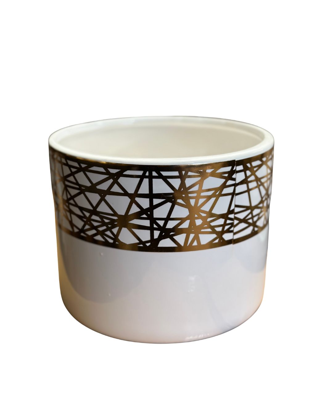 White Ceramic Pot – Gilded Gold Detail, 6"