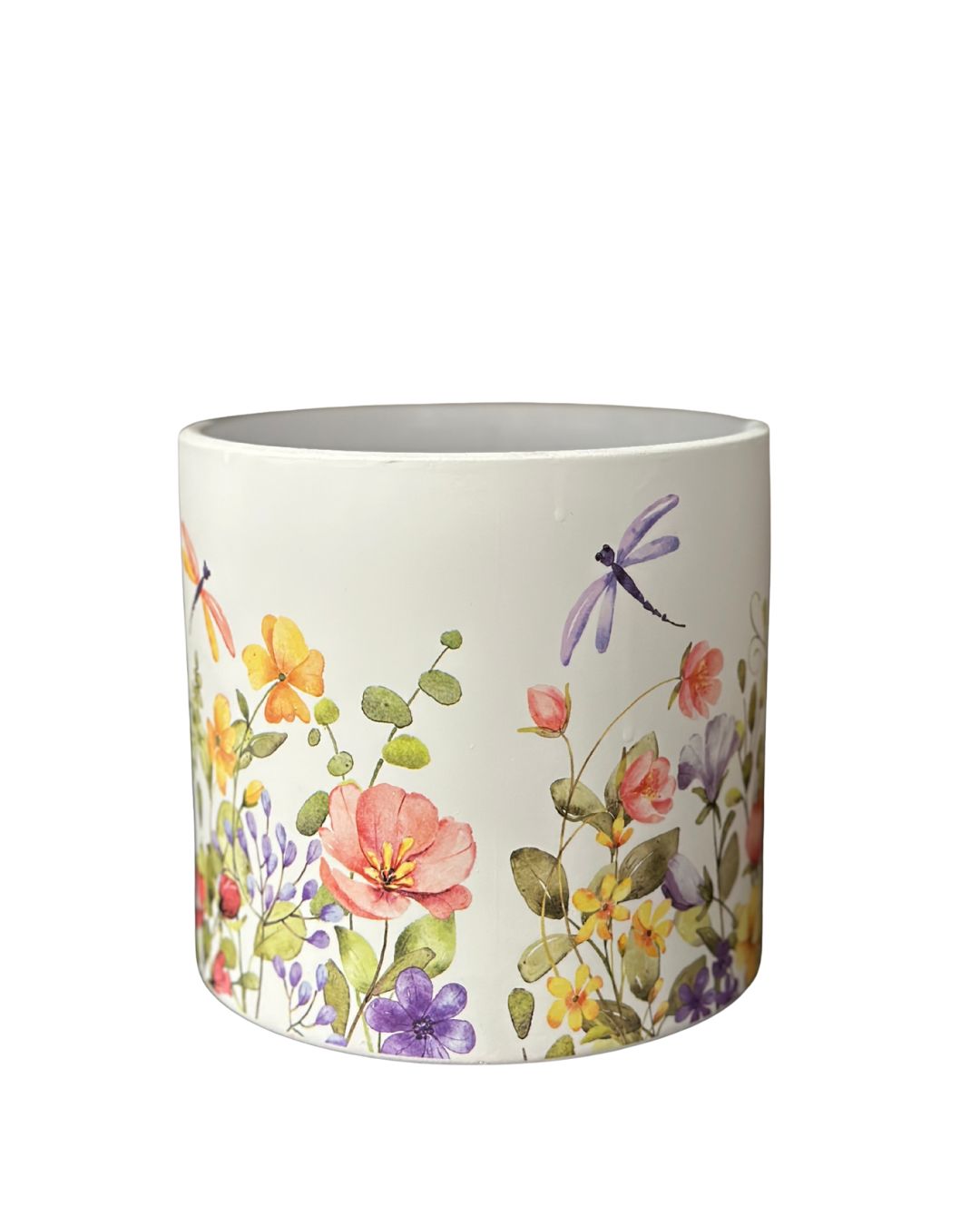 Dragonfly &amp; Wildflower Ceramic Pot – 6"