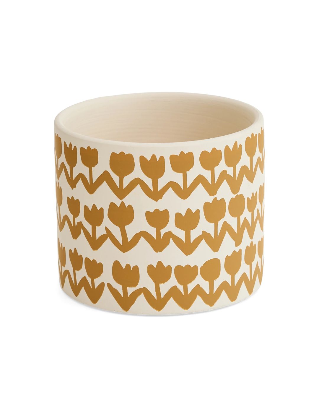 Cream &amp; Earth-Brown Floral Pot