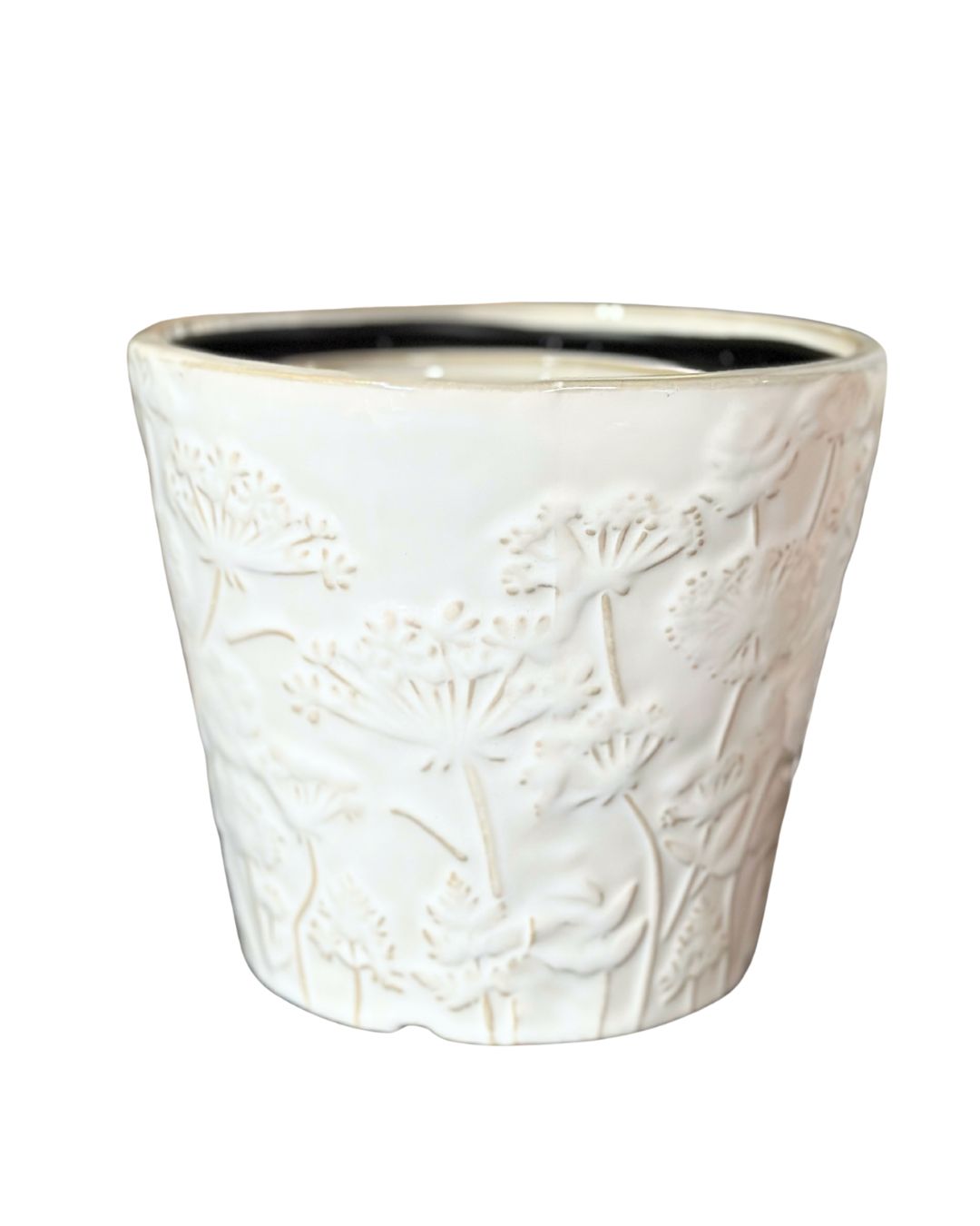Large White Embossed Floral Pot