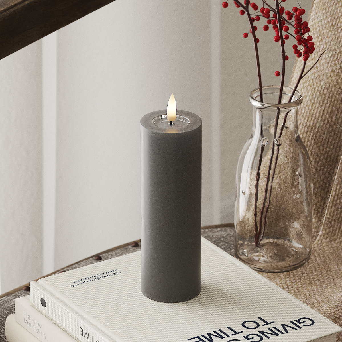 GREY LED CANDLE 5.08x15.24 CM