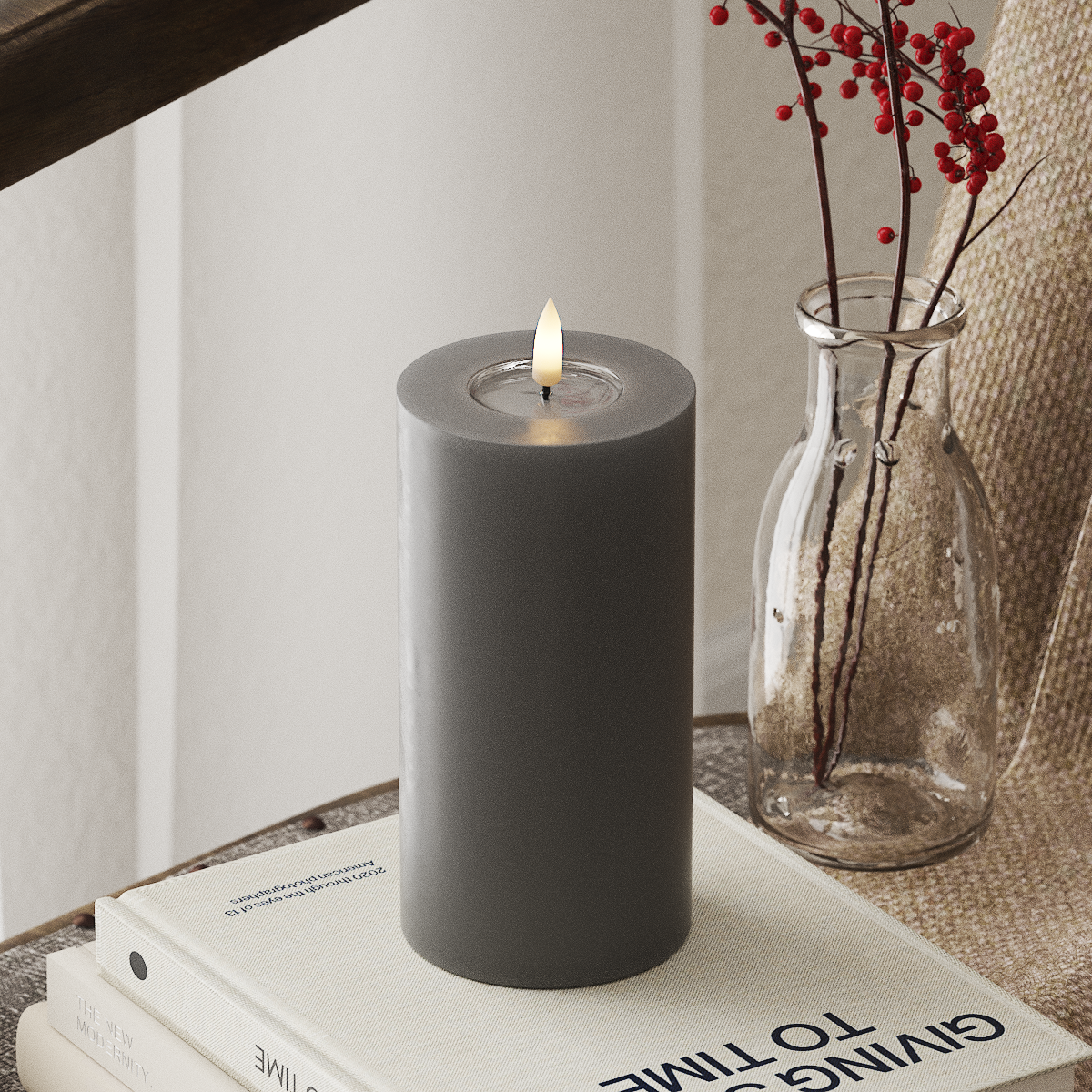 GREY LED CANDLE 7.62x15.24 CM