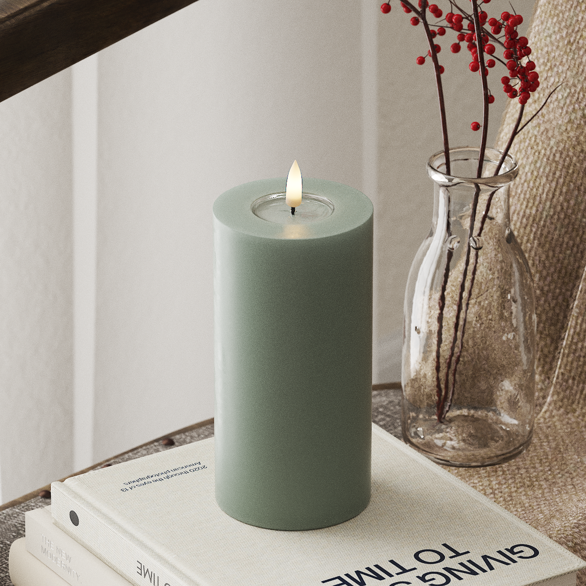 SAGE GREEN LED CANDLE 7.62x15.24 CM