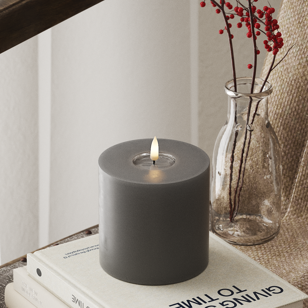 GREY LED CANDLE 10.16x10.16 CM