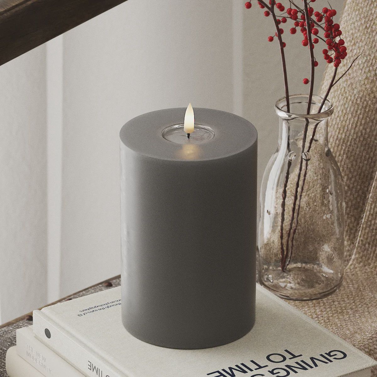 GREY LED CANDLE 10.16x15.24 CM
