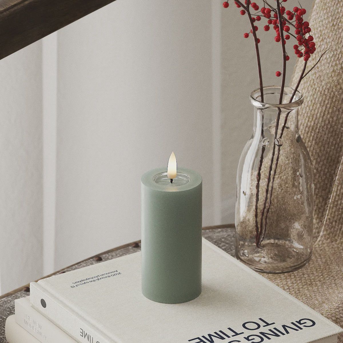 SAGE GREEN LED CANDLE 5.08x10.16 CM