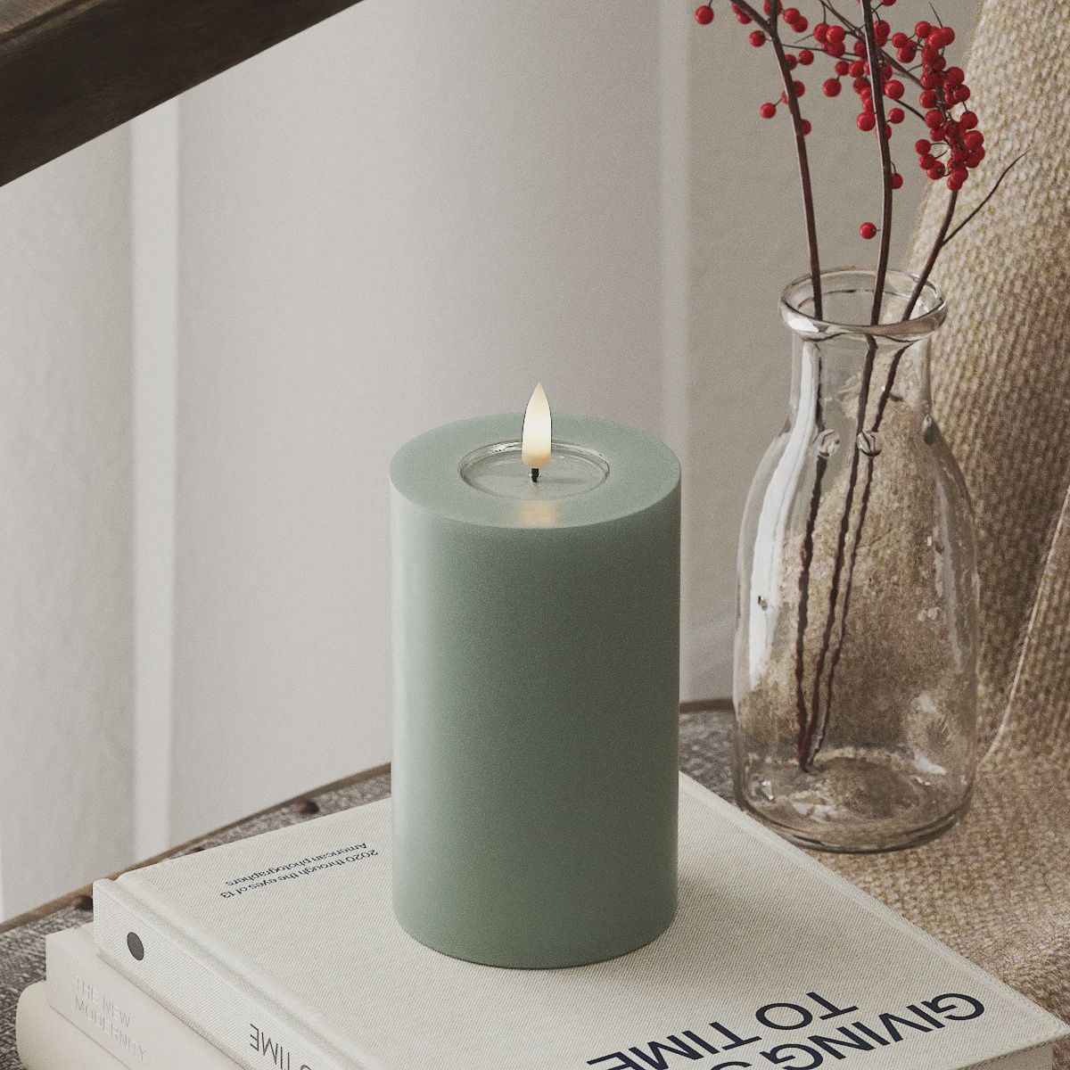 SAGE GREEN LED CANDLE 7.62x12.7 CM
