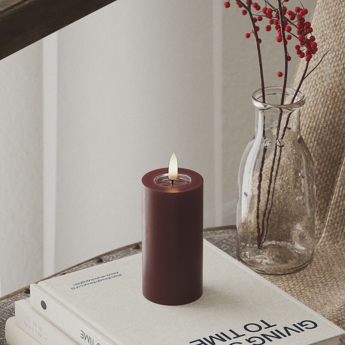 BURGUNDY LED CANDLE 5.08x10.16 CM