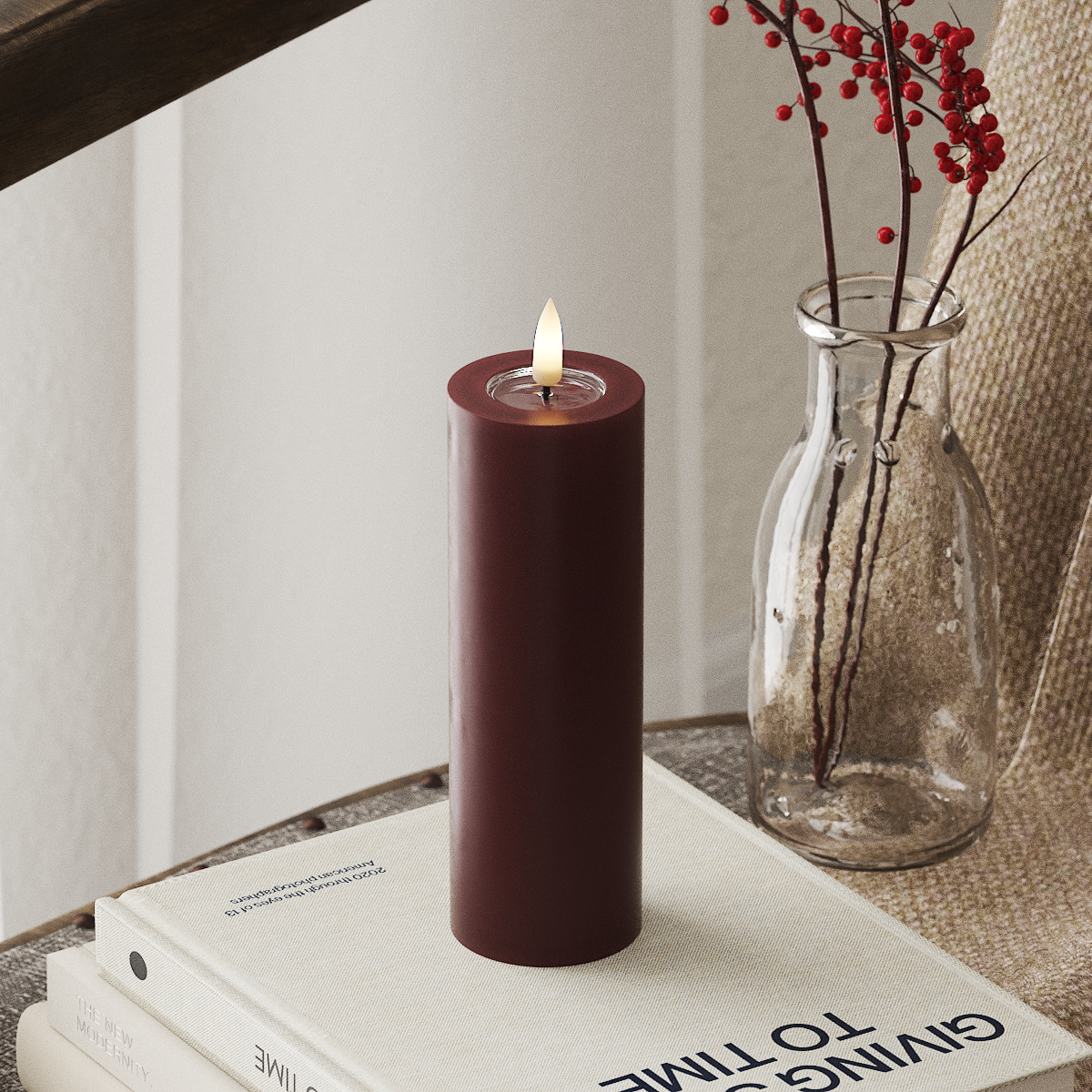BURGUNDY LED CANDLE 5.08x15.24 CM