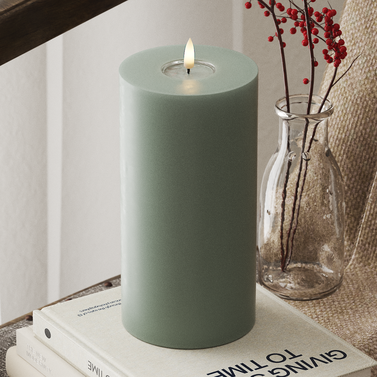 SAGE GREEN LED CANDLE 10.16x20.32 CM