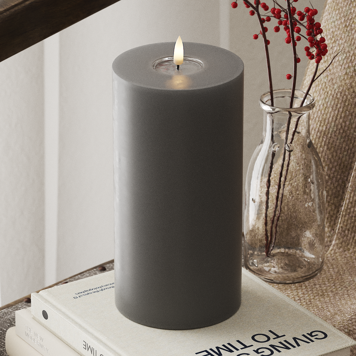 GREY LED CANDLE 10.16x20.32 CM