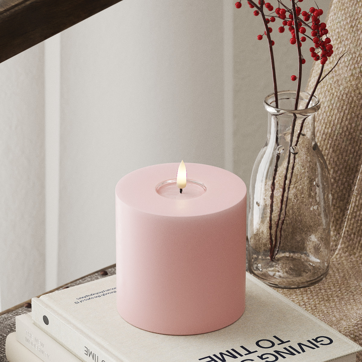 LIGHT PINK LED CANDLE 10.16x10.16 CM