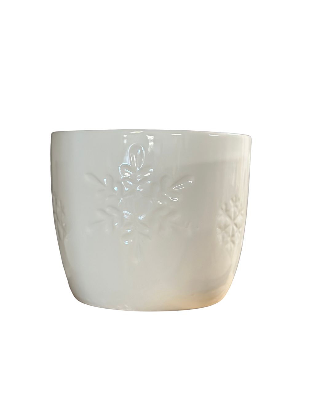 Glazed Snowflake Dolomite Pot – Pristine White, 6.7"D x 5.5"H (Fits 6" liner)