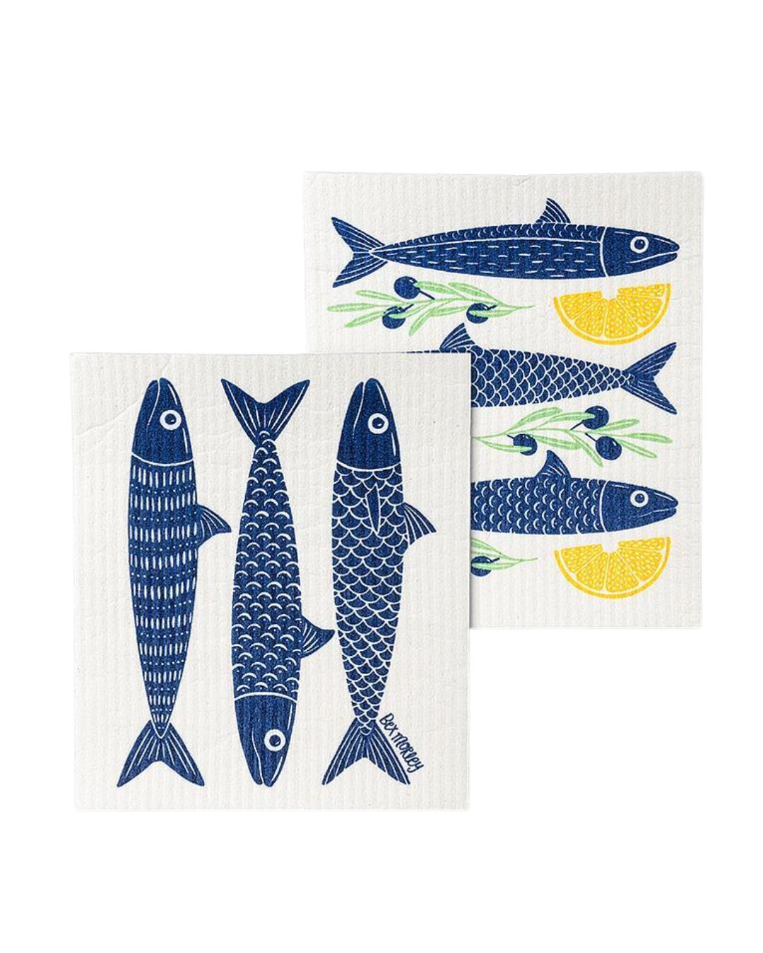 S/2 Fish &amp; Lemons Dishcloths-6.5x8"L