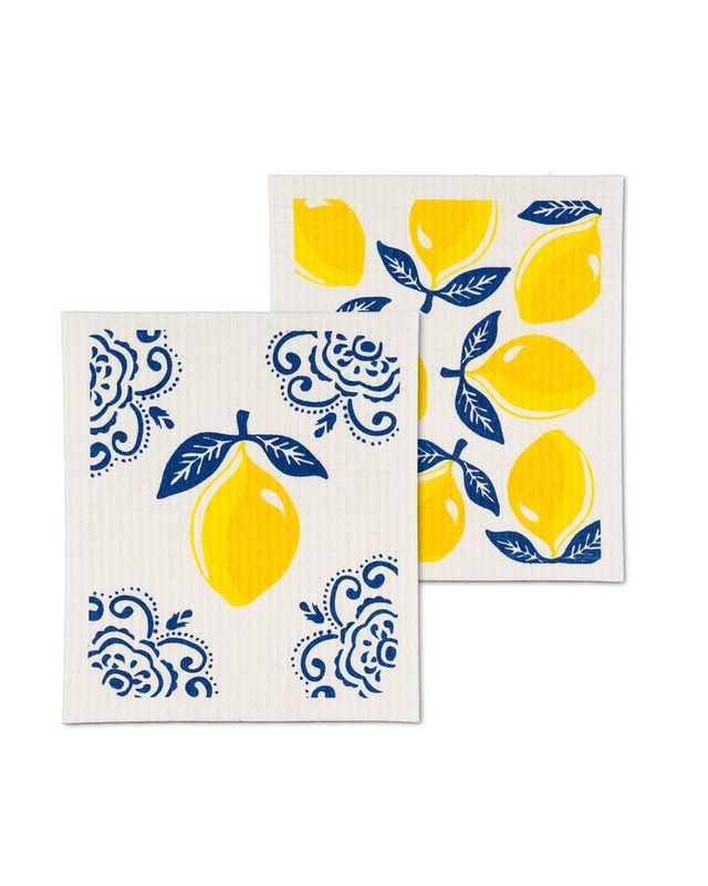 S/2 Sorrento Lemon Dishcloths-6.5x8"L