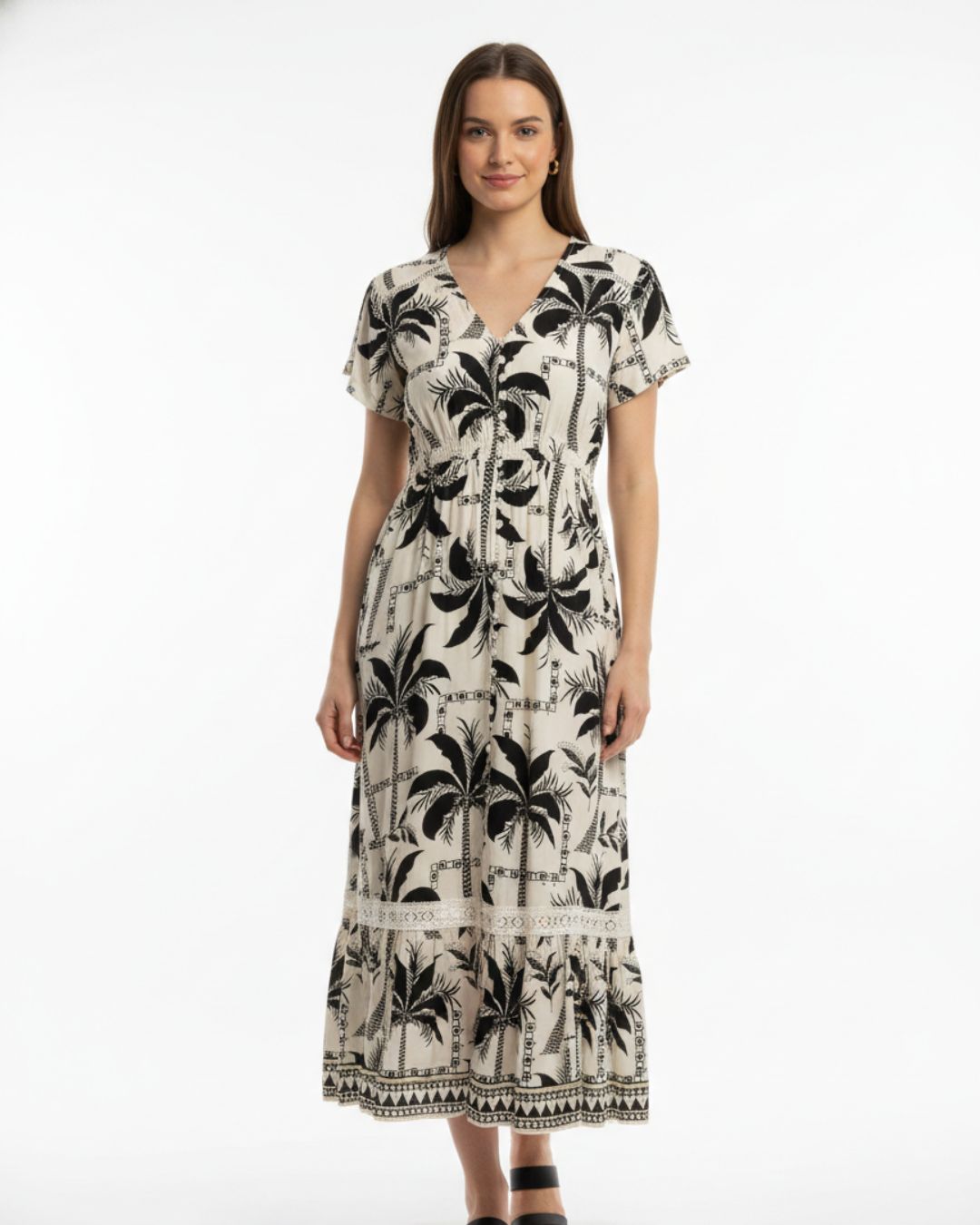 TROPICAL SHORT SLEEVE MAXI DRESS
