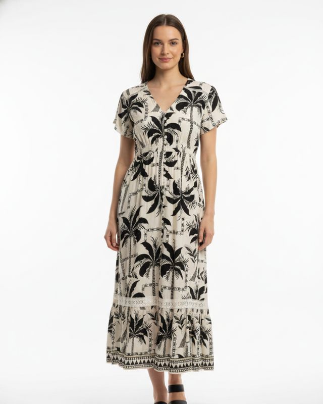 TROPICAL SHORT SLEEVE MAXI DRESS