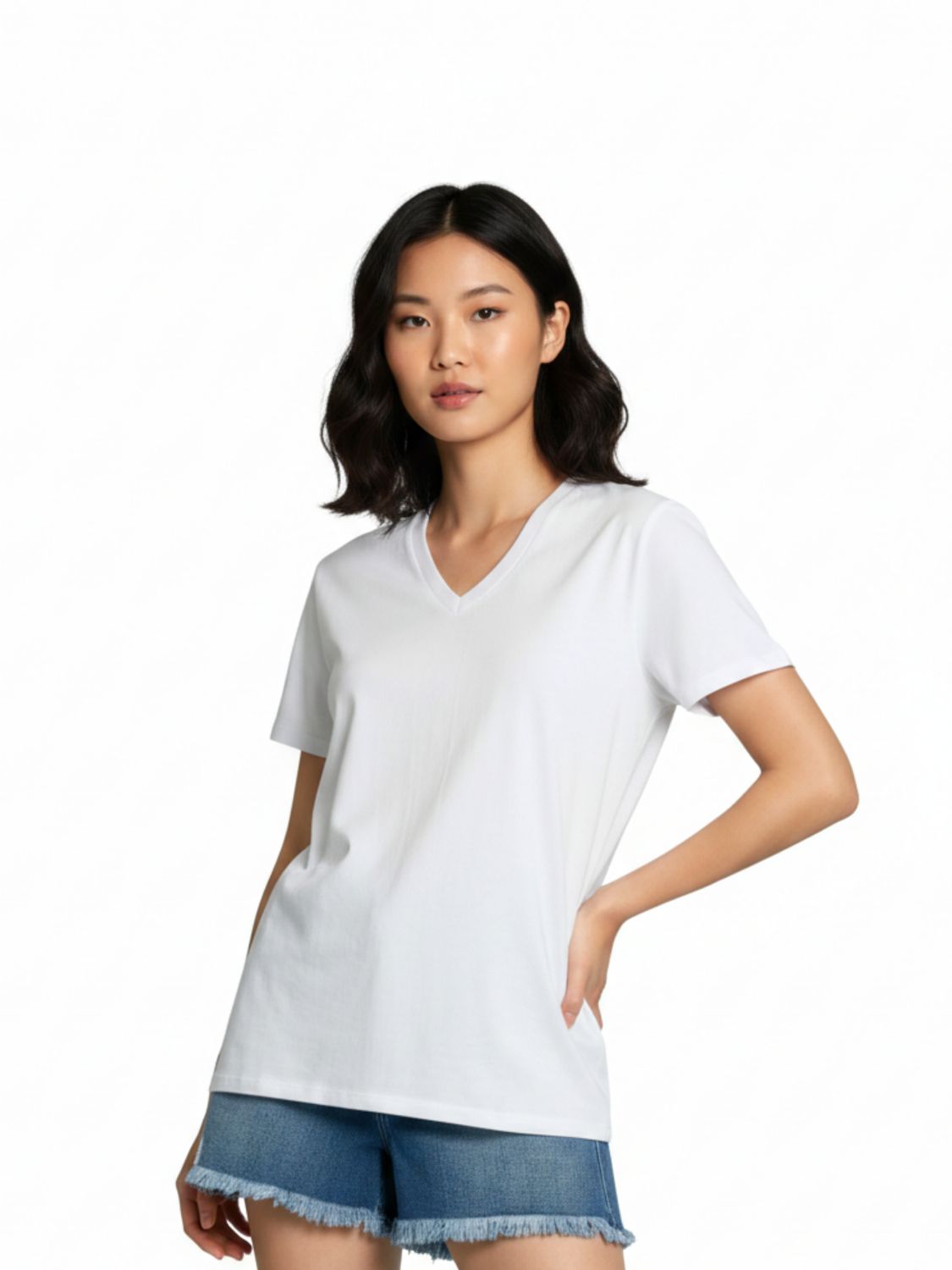 Basic V-Neck Tee - 8664540, Colour: White, Size: Small