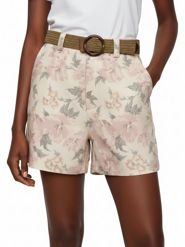 Floral Print Belted Shorts