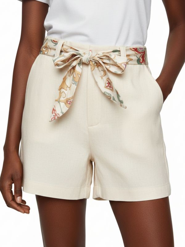 Shorts With Printed Scarf Belt