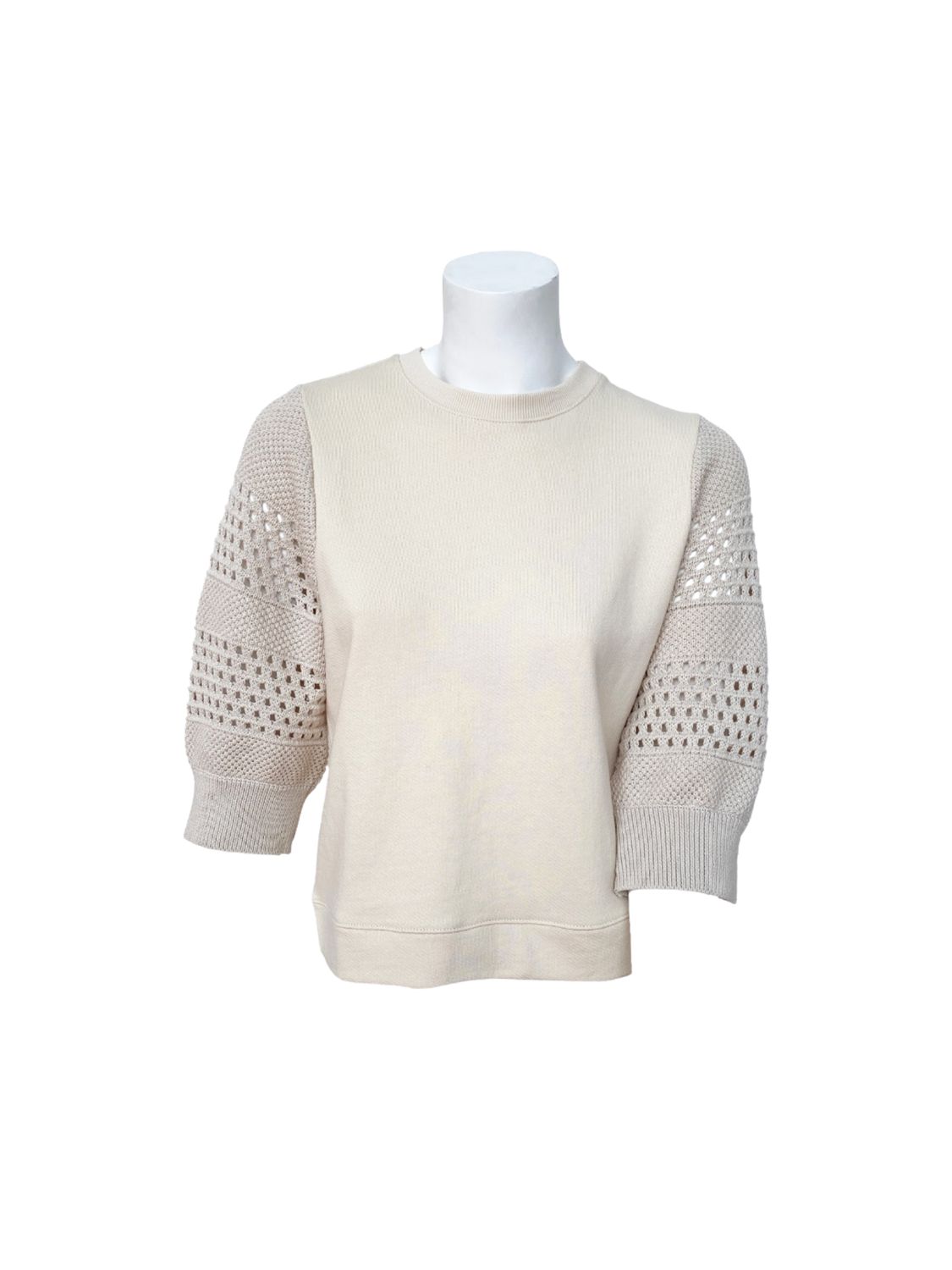 Knit Top With Crochet Puff Sleeve - DT30013