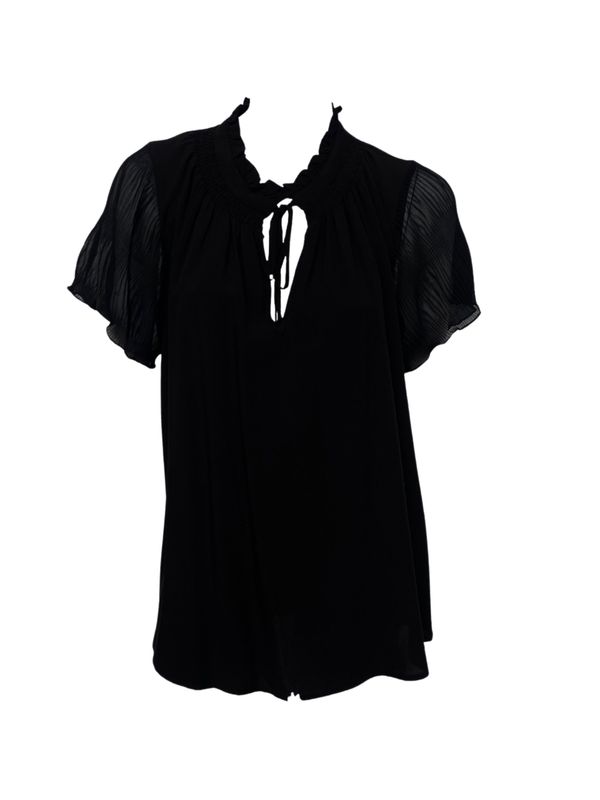 Sheer Sleeve Tie-Neck Blouse