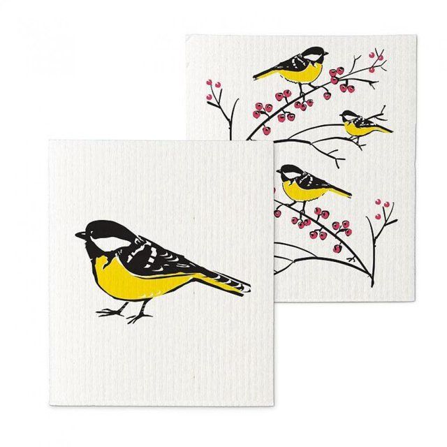S/2 Gold Finch on Branch Dishcloths-6.5x8"L