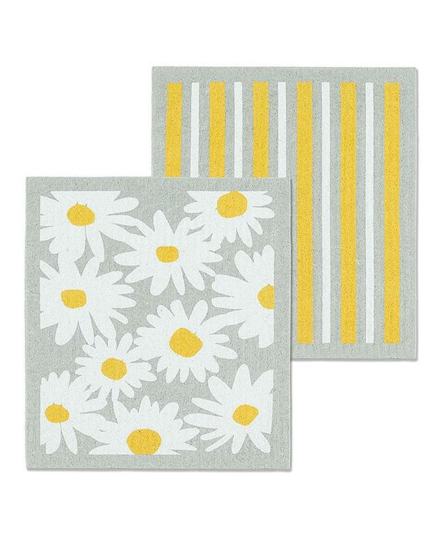 S/2 Daisies&amp;Stripes Dishcloths-6.5x8"L