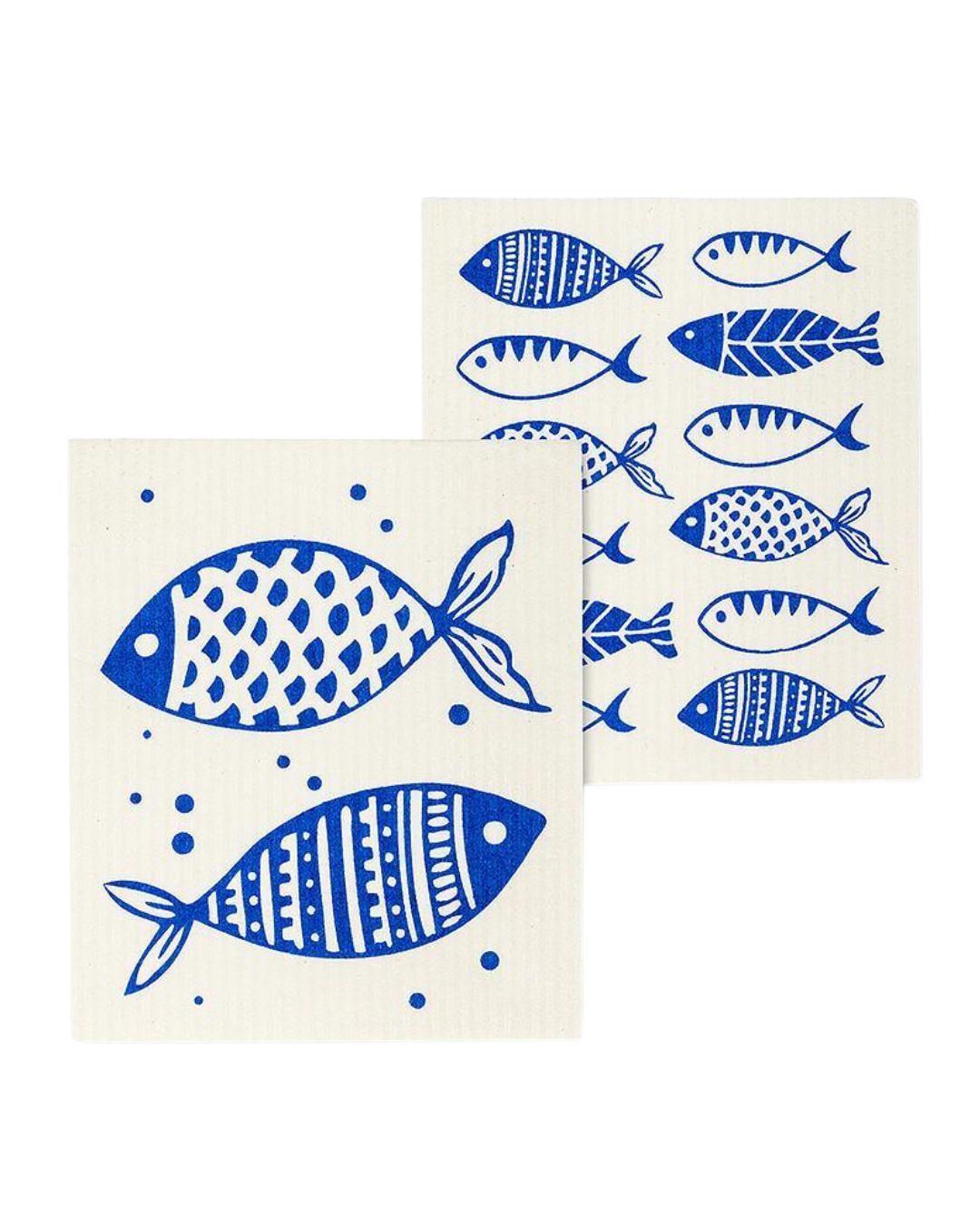 S/2 Simple Blue Fish Dishcloths-6.5x8"L