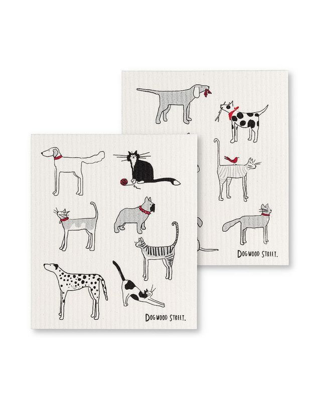S/2 Dogs &amp; Cats Dishcloths-6.5x8"L