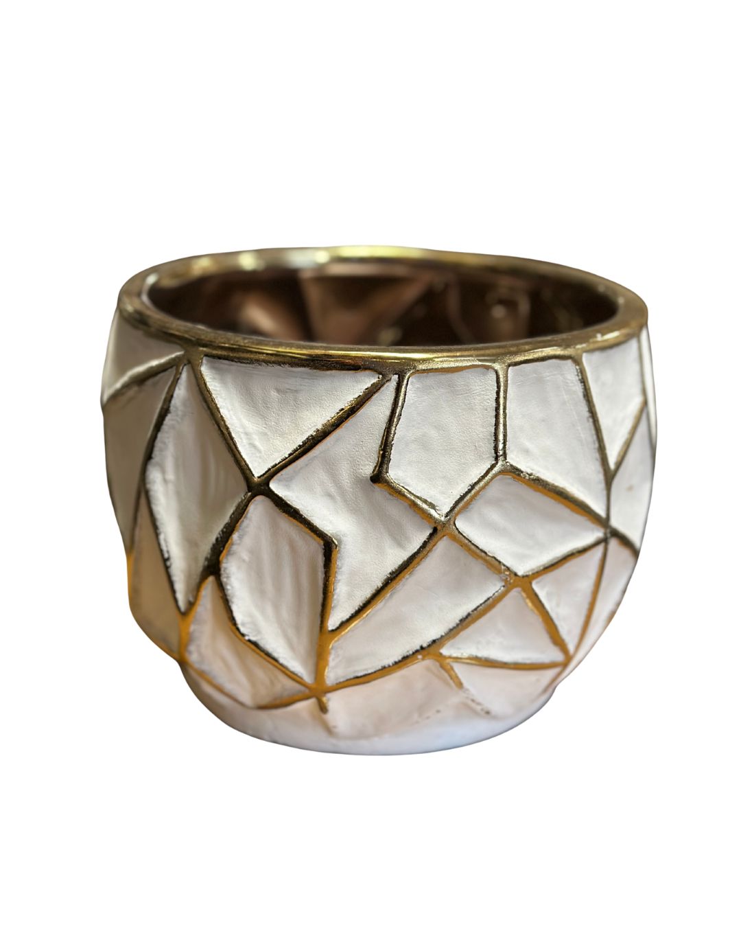 Geometric Gold &amp; White Print Pot – 6"