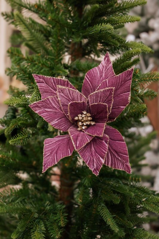 Velvet Poinsettia Stem - 20" - Plum
