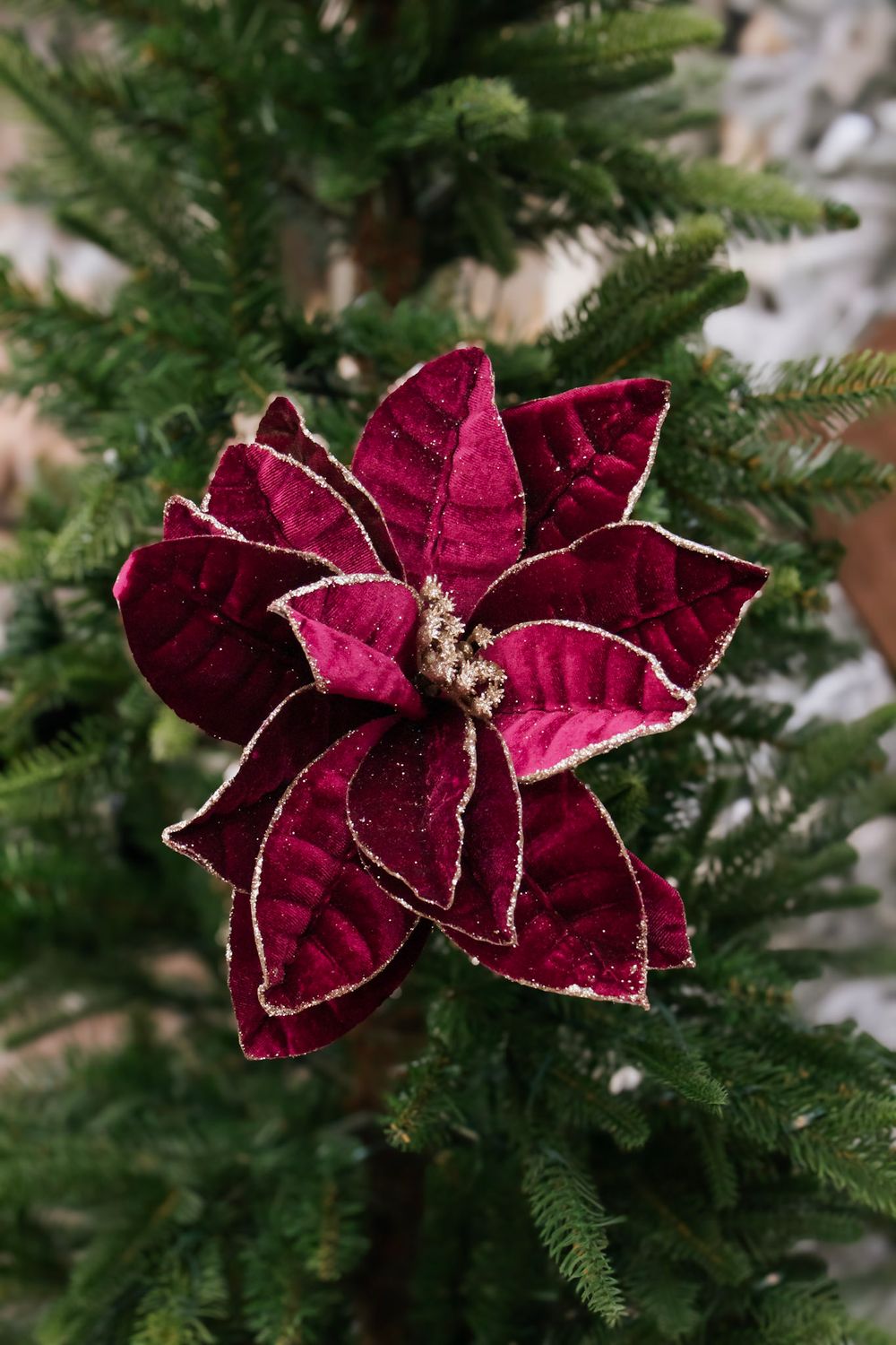 Velvet Poinsettia Stem - 20" - Black Cherry
