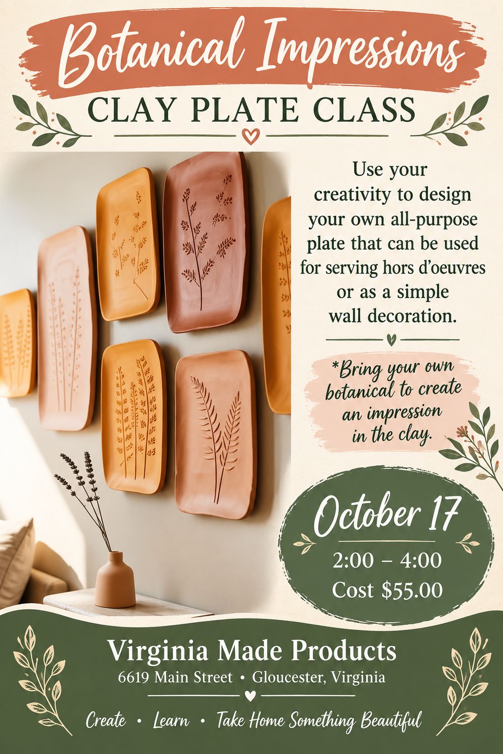 Classes/Activities Create Clay Platter October 17