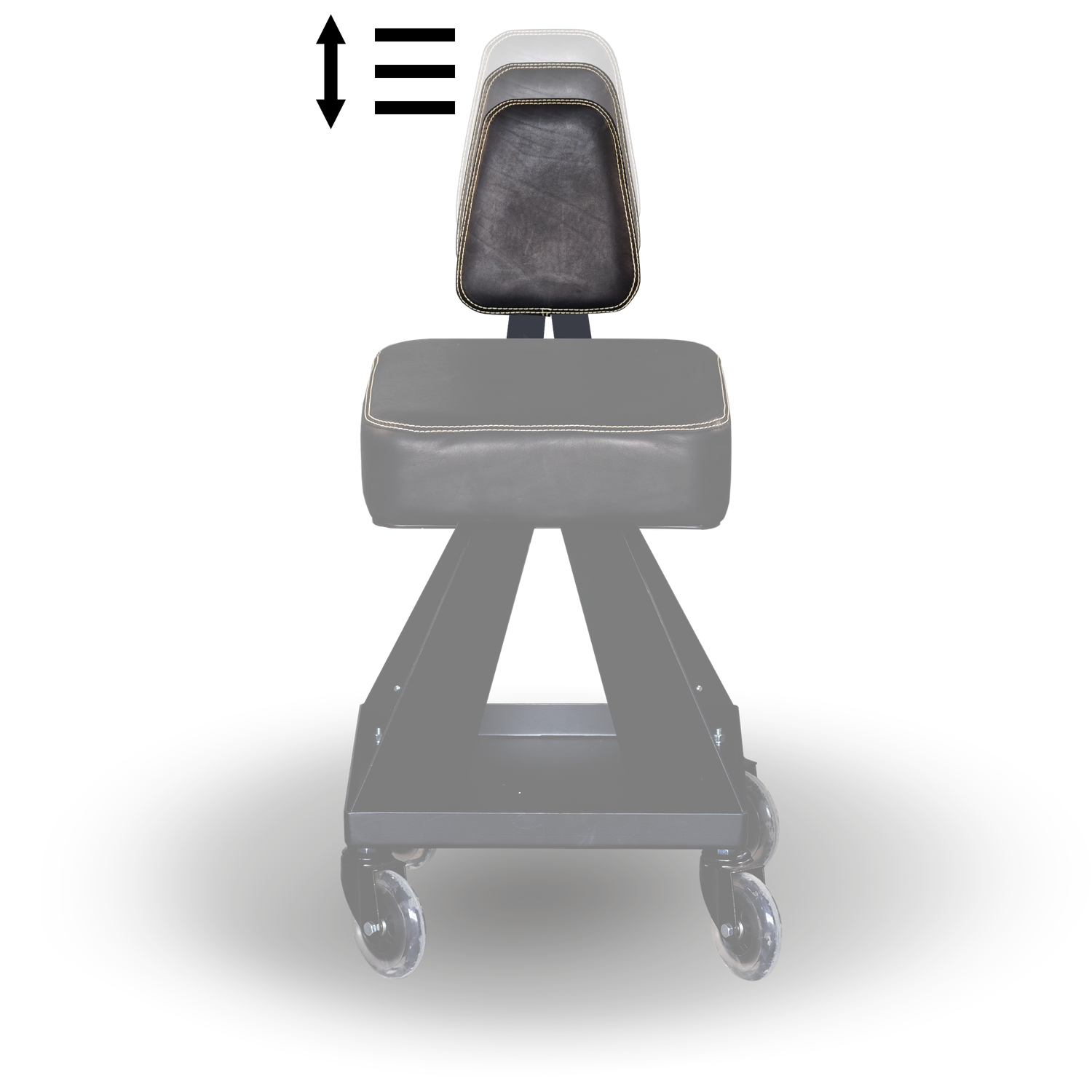 a black leather optional back-rest illustrating the various mounting positions on a Hiboy chair.