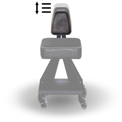 a black leather optional back-rest illustrating the various mounting positions on a Hiboy chair.