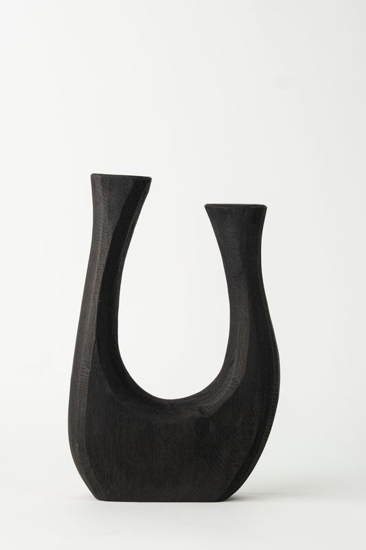 U-shaped wooden vase-black