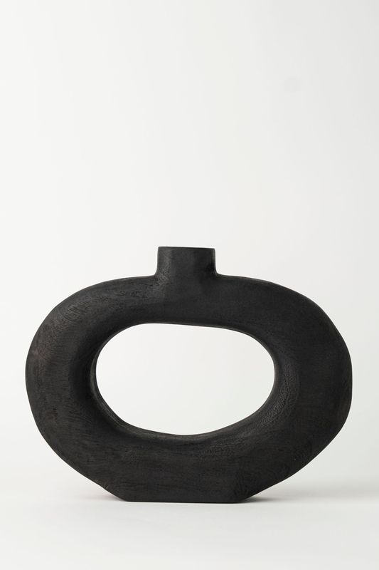 Round wooden vase-black