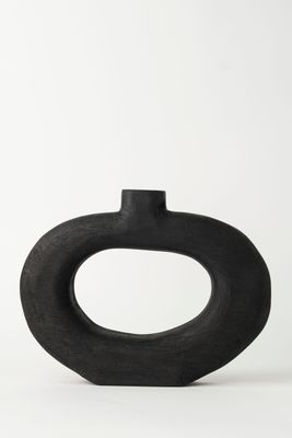 Round wooden vase-black