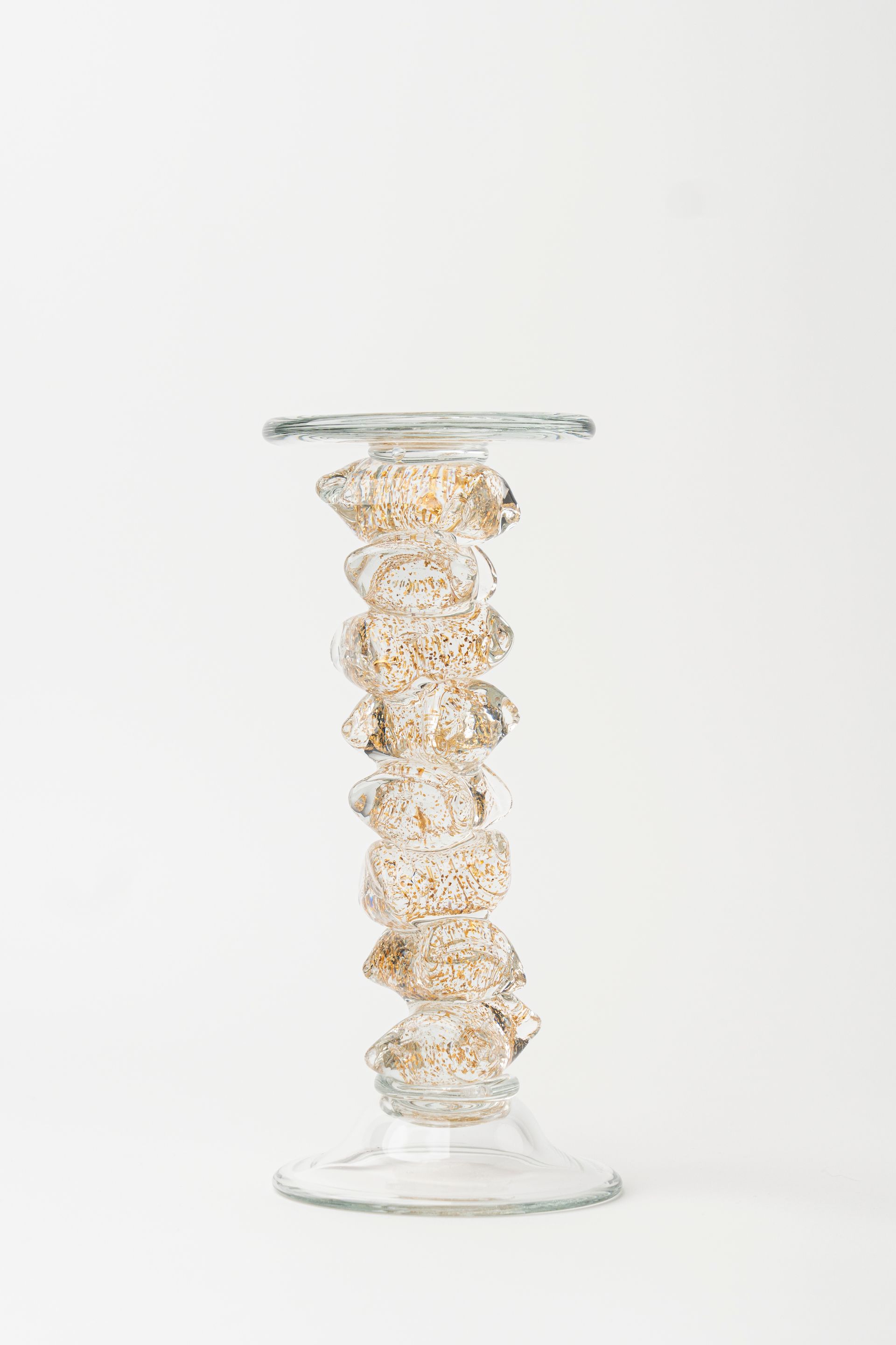 Hand-Made Glass Golden Candlestick Tall