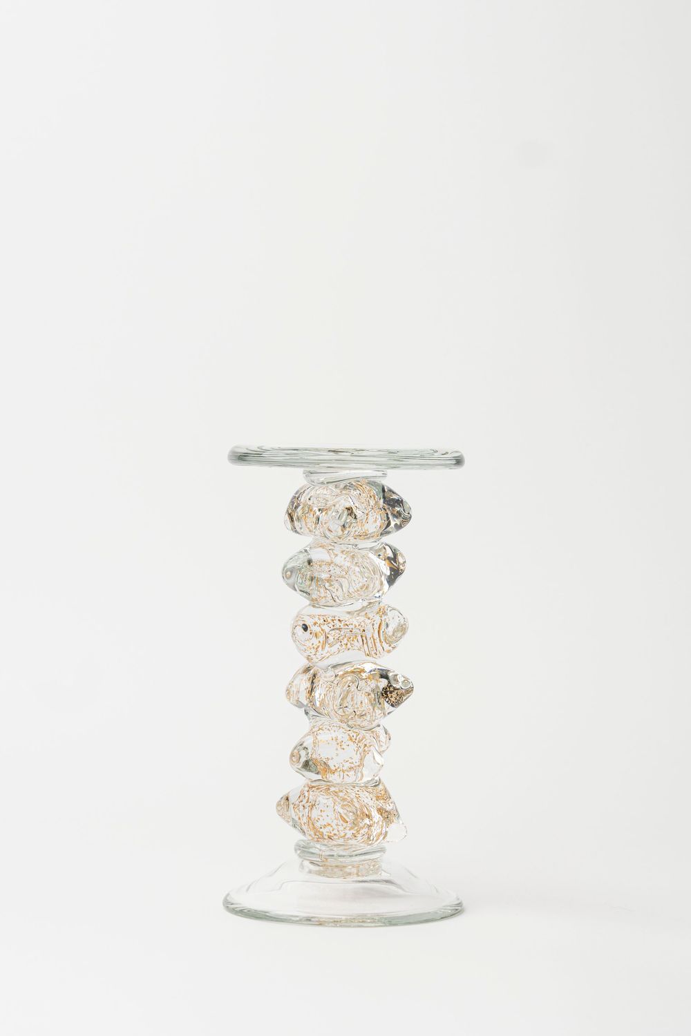 Hand-Made Glass Golden Candlestick Short