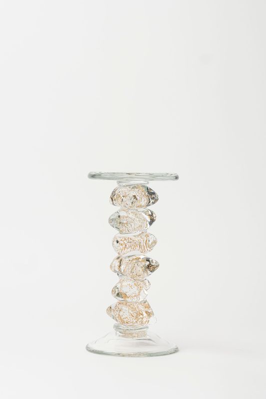 Hand-Made Glass Golden Candlestick Short