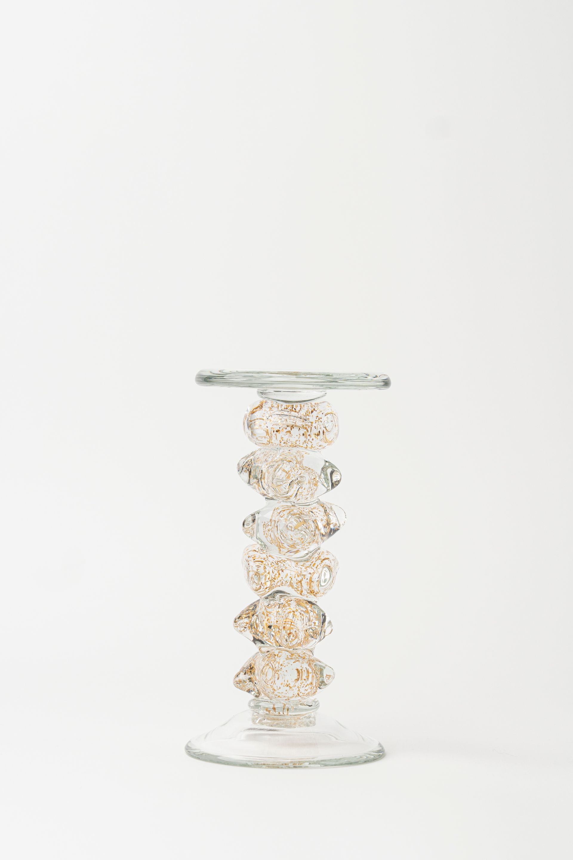 Hand-Made Glass Golden Candlestick Short