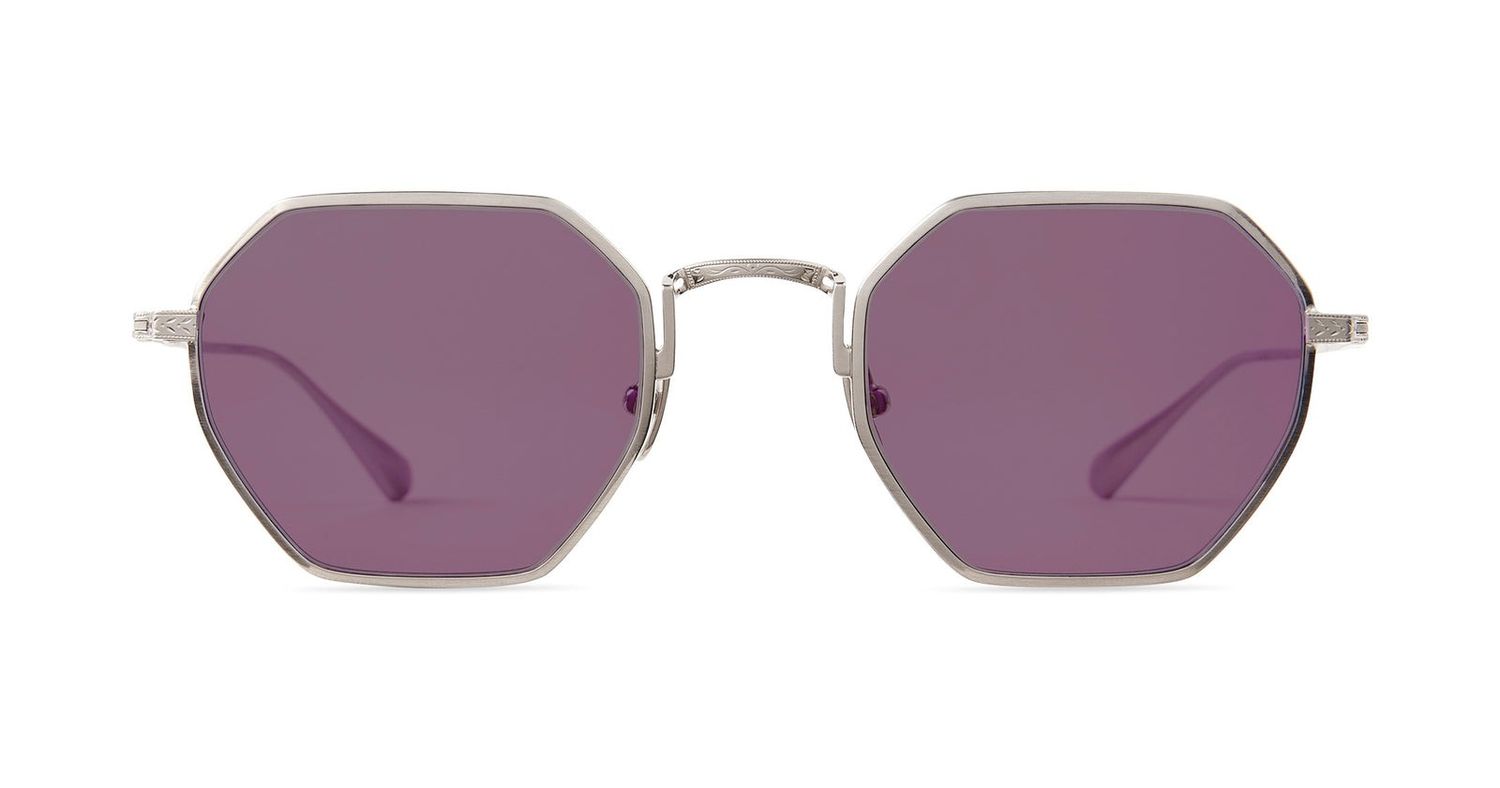 Garrett Leight Eden S, Color: BPLT/SFSELV Brushed Platinum/Semi-Flat Select Violet, Size: 47-24-148-41