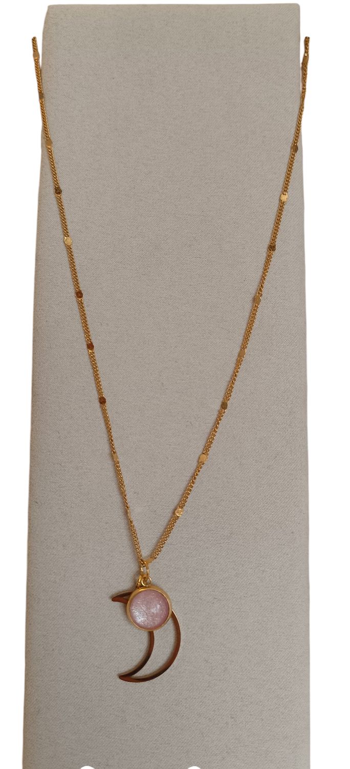 Collier Galaxie lune , Rose nacré