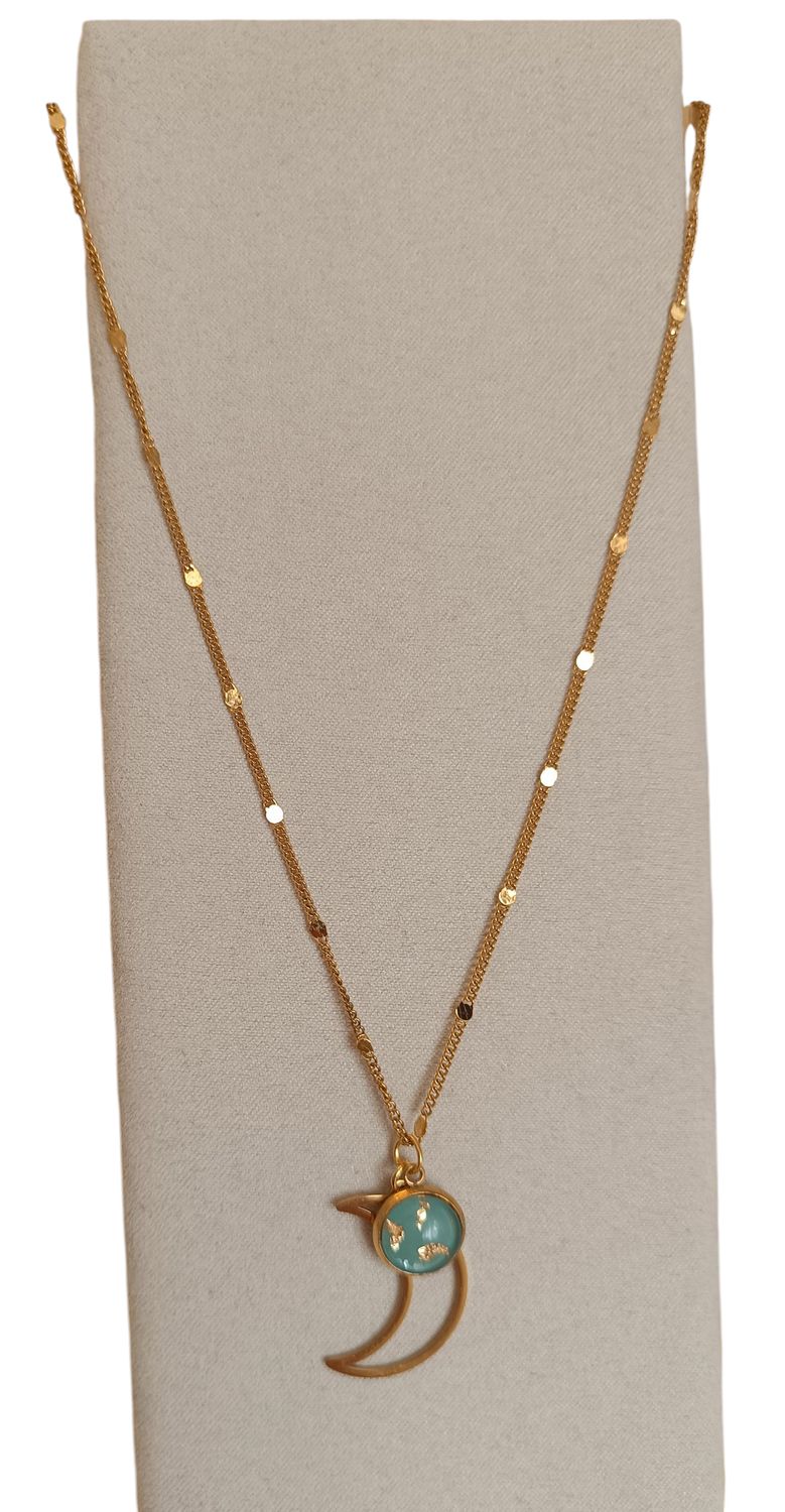 Collier Galaxie lune , vert eau